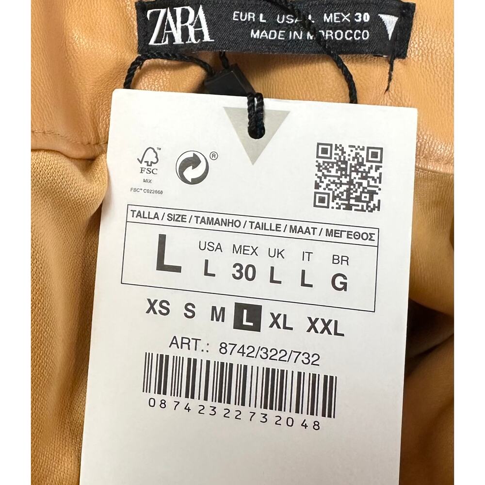 NWT Zara Faux Leather Strapless Mini Dress in Caramel Size L - Picture 15 of 16